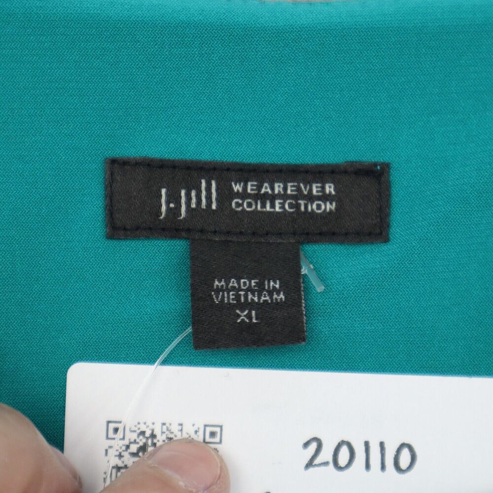 J.Jill Wearever Collection Shirt Womens XL Teal Round Neck Ruffle Sleeve Top NEW - Picture 2 of 16